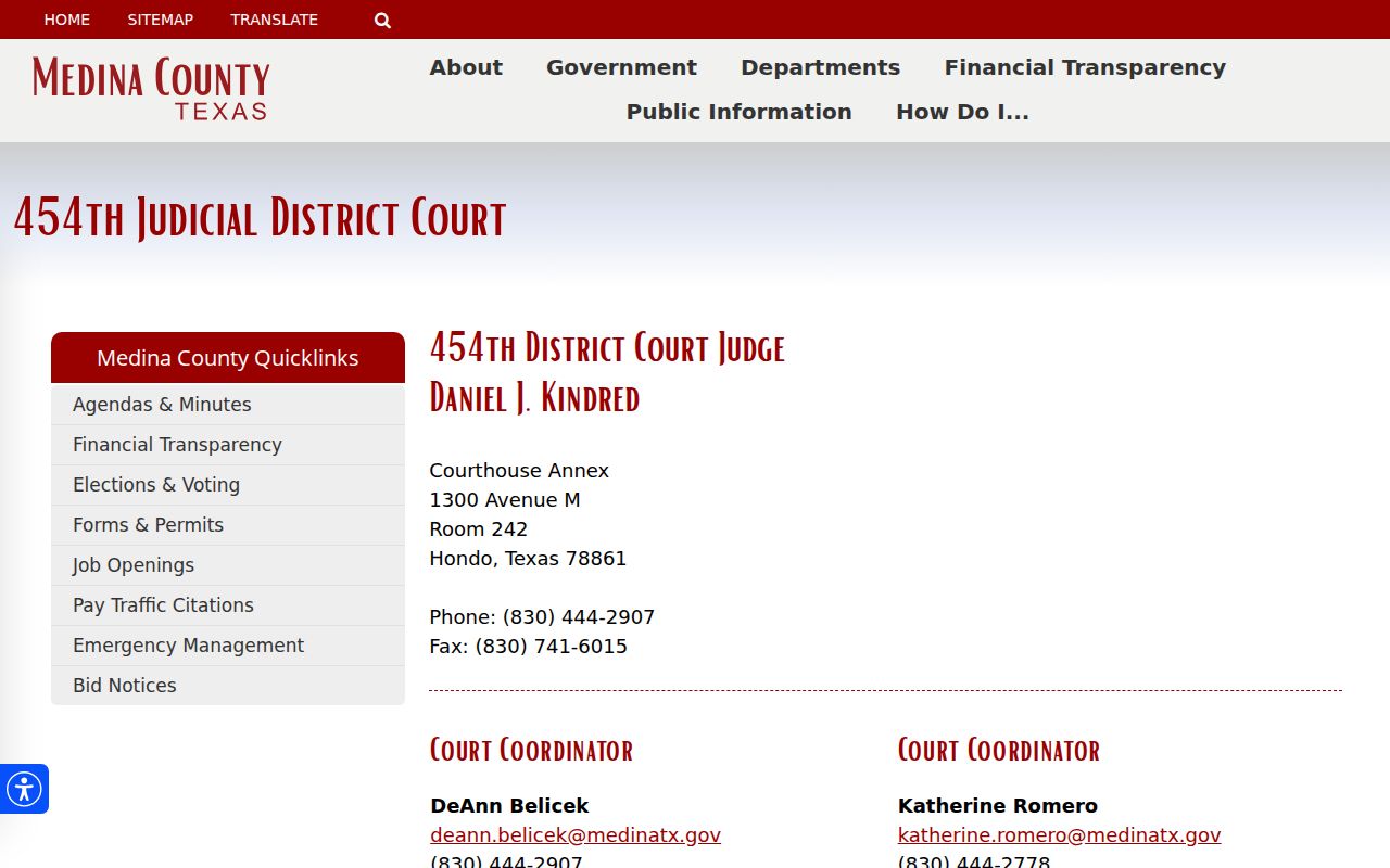 Medina County civil court docket and district coordinator source