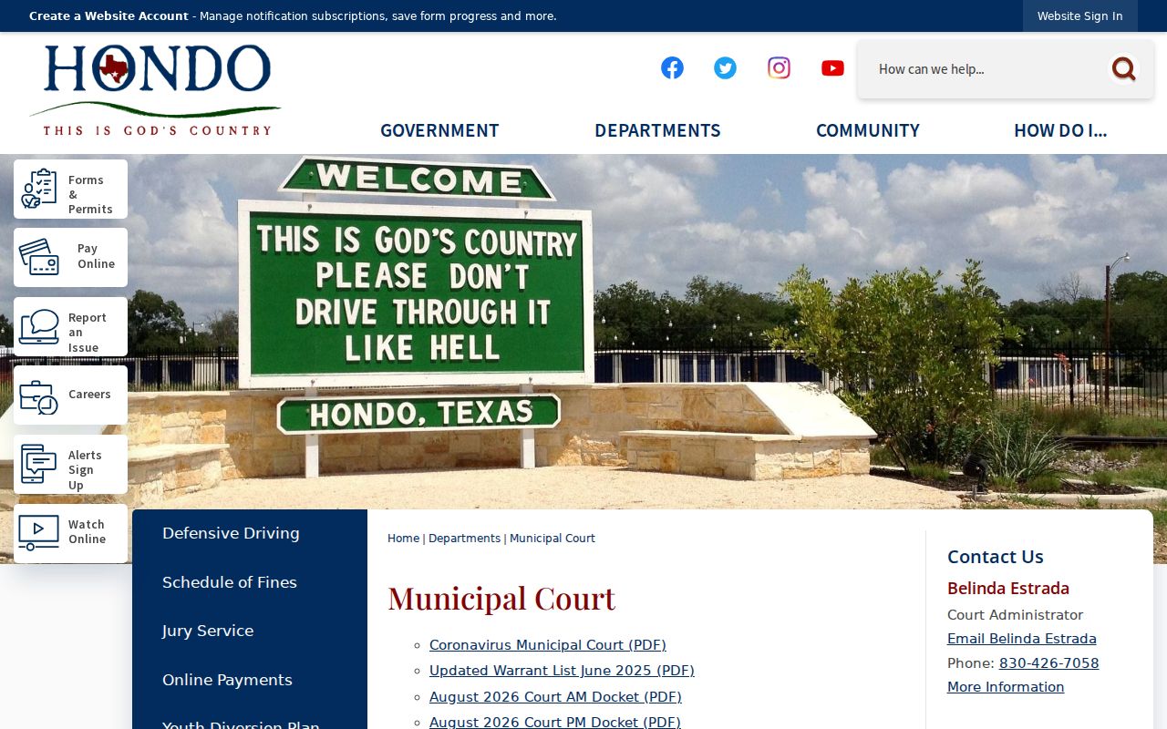 Hondo court docket and citation route