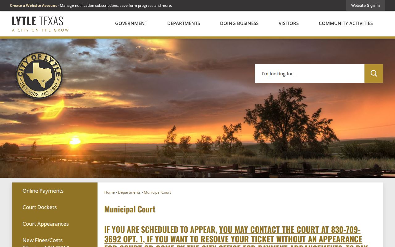 Lytle Municipal Court page showing court location and clerk information
