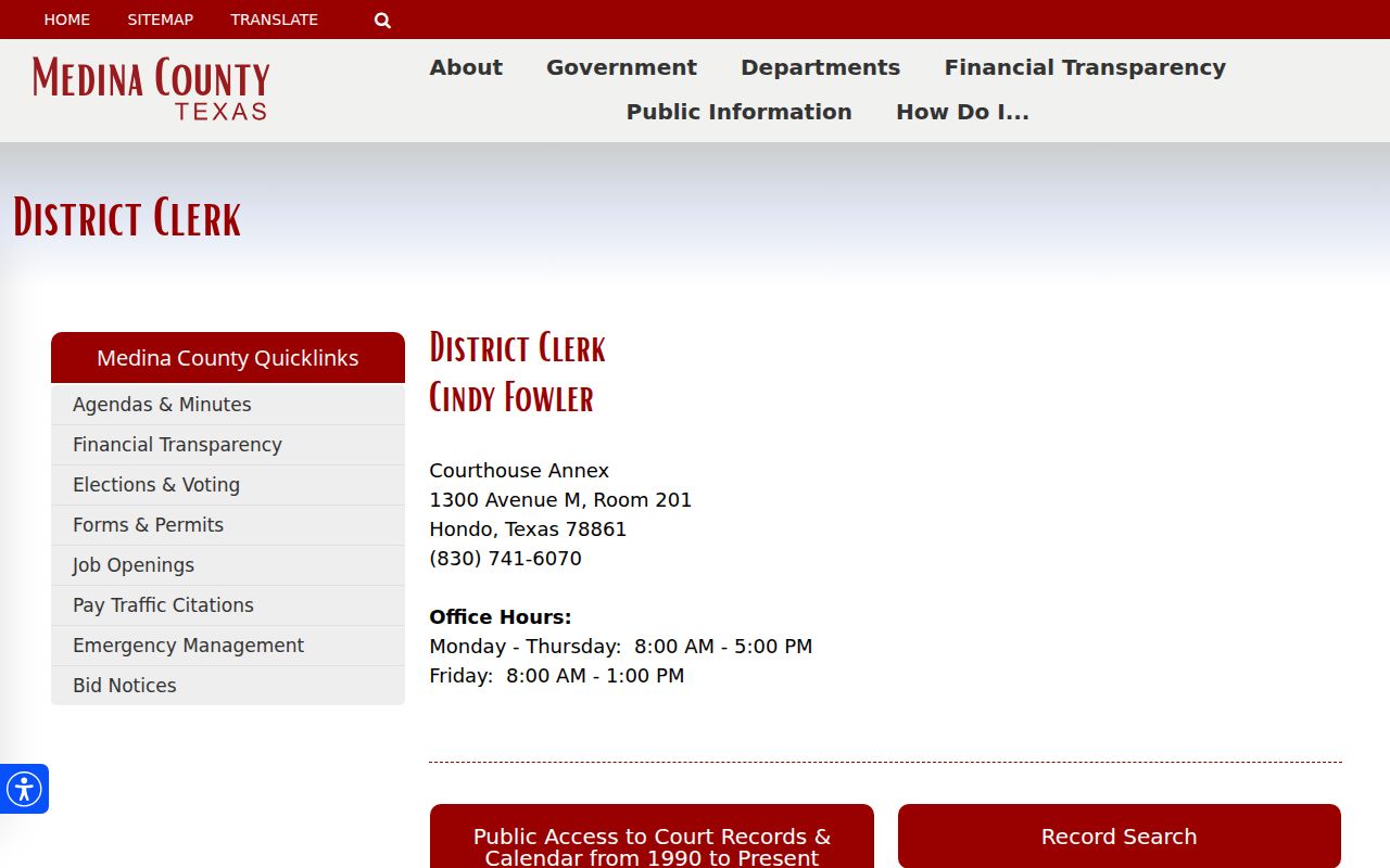 Medina County court docket District Clerk records office